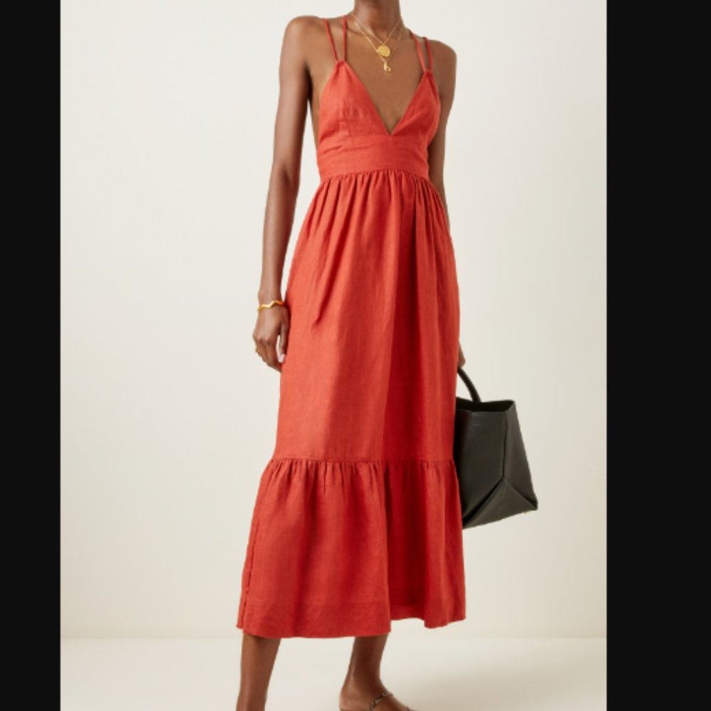 Posse Lotus Tiered Linen Maxi Dress - Size S